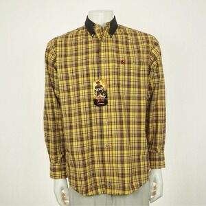PBR Professional Bull Riders Button Down Shirt Mens Medium Yellow Plaid Western